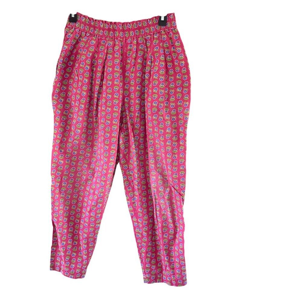 Liz Sport Vintage Womens Size Small Pink Relaxed Fit Floral Cotton Pants